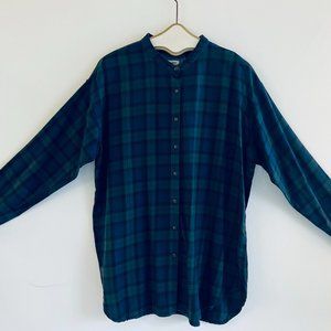 L L Bean Blue Green Black Plaid Long Sleeve Soft Brushed Oversized Shirt Top, L